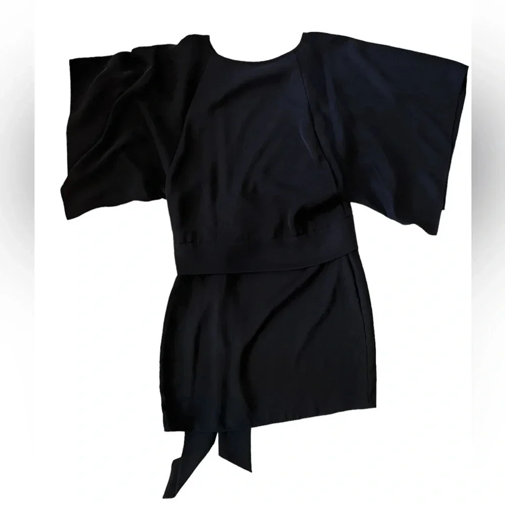 Amanda Uprichard dress size P (XS) black mini dress with tie waist short sleeves - Picture 4 of 5